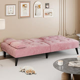 Meilocar Futon Sofa Bed, Modern Convertible Sofa Couch Recliner, 64 in Adjustable Sofa Bed for Living Room, Removable Armrest Pillow, 2 Cup Holders, 3 Angles Back, 5.3FT, Pink Meilocar