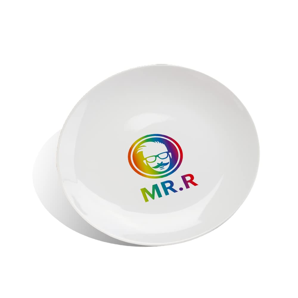 MR.R Set of 2 Sublimation Blanks White Ceramic Moon Plate with Stand,Porcelain Plates, 8 inch Round Dessert or Salad Plate, Lead-Free, Safe in Microwave, Oven, and Freezer