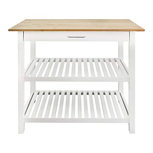 Casual Home Solid Hardwood Top, Natural/White, 40" W (373-91) Kitchen Island, Natural&White Casual Home