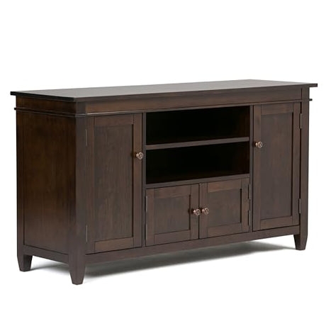 SIMPLIHOME Carlton SOLID WOOD Universal TV Media Stand, 54 Inch Wide, Contemporary, Living Room Entertainment Center, for Flat Screen TVs up to 60 Inch in Dark Tobacco Brown SIMPLIHOME