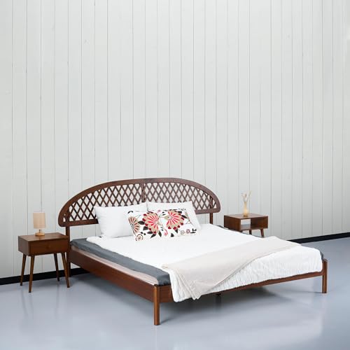 NTC Gem King Bed Frame in Dark Walnut with Silent Slats and Mid-Century Design - WoodArtSupply