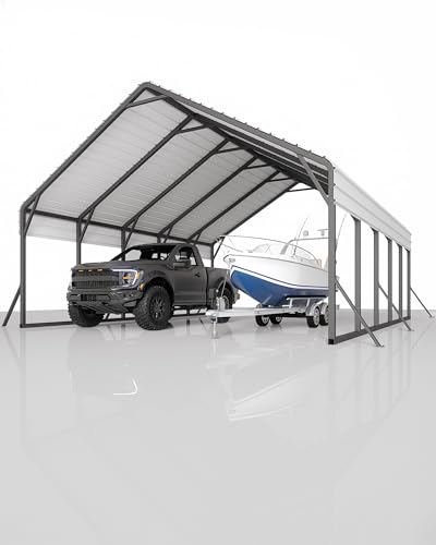 Garveelife 20'x25'x13' Metal Carport for 2 Cars, Heavy Duty Car Ports for Heavy Snow, Reinforced Frame, Tall Metal Car Ports for Bass Boats, Full-Sized Pickup Trucks, and Tractors, N.W. 980 Lbs GarveeLife