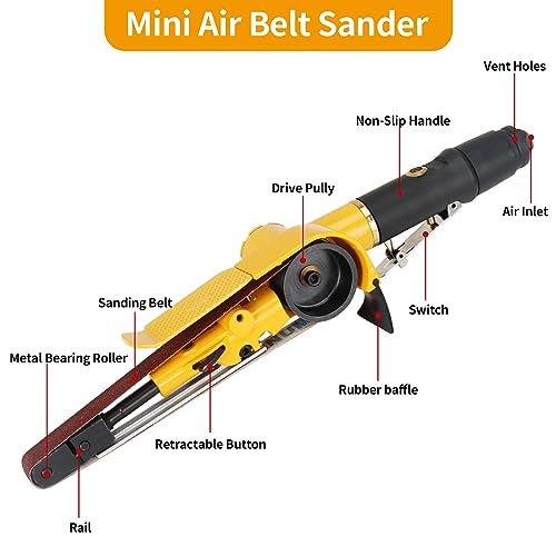 NuoDunco 3/4" x 20-1/2" Pneumatic Sander Air Belt Sander Set With 14Pcs Belts,40/60/80/120Grit,1/4" Air Inlet Mini Air Belt Grinder Air Tool For NuoDunco