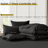 QUIETSEA King Size Bed in a Bag 7 Pieces King Size Comforter Set, Ruffle Shabby Chic Bedding Comforter Set Black Bed Set with Comforter, Pillowcases, Flat Sheet, Fitted Sheet and Pillow Shams QUIETSEA