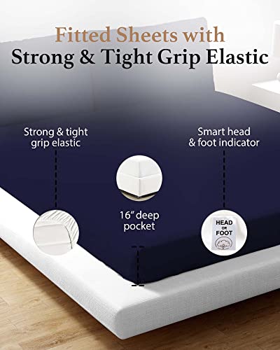Good Sleep Bedding Twin XL Fitted Sheet - Single Fitted Sheet, 800 Thread Count, Egyptian Cotton Extra Long Twin, 16 Inch Deep Pocket, Soft & Breathable Dorm Sheets - Navy Blue Good Sleep Bedding