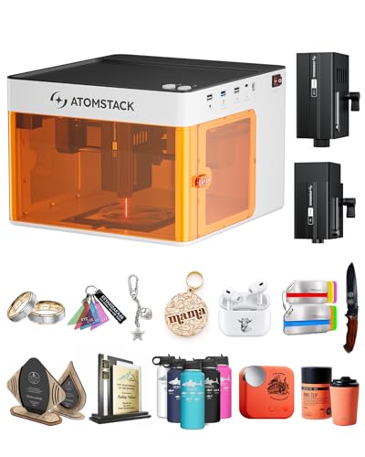 ATOMSTACK P1 Dual Laser Engraver, 5W Diode, 1.2W Infrared Laser, Laser Cutter, Enclosed Laser Engraving Machine, Beginners, Hobbyists, Stainless Steel, Black Acrylic, Unibody Laser, 2-in-1 Laser ATOMSTACK