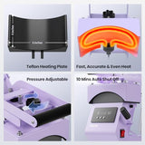 Hat Press Heat Machine for Caps with Precise Temp&Timer Control, Timer Auto Starter, Hat Heat Press with 2 Platens for Trucker Hat & HTV Iron on Vinyl, Sublimation Hat Press, Heat Transfer (Purple) EENOUR