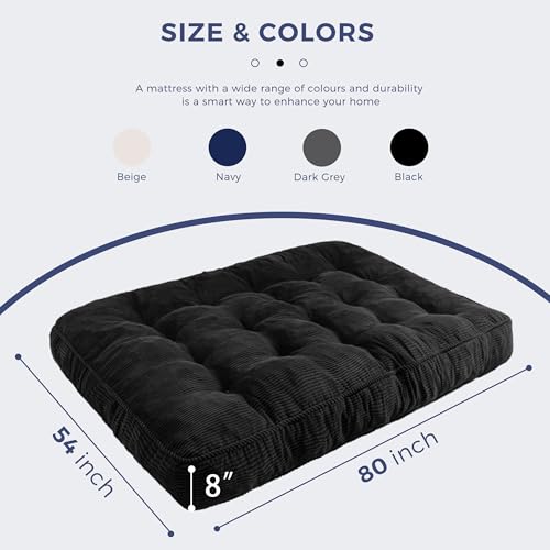 MAXYOYO 8" Futon Mattress, Ultra Thick Futons Sofa Couch Bed, Tufted Full Size Sleeper Sofa Bed for Adults, Shredded Foam Filling (Frame Not Included), Black MAXYOYO