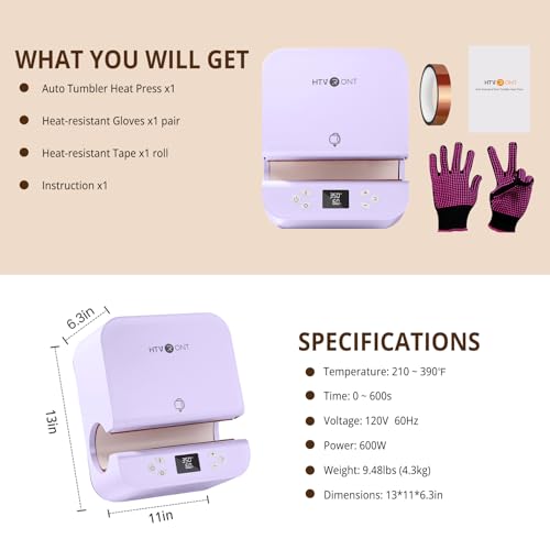 HTVRONT Auto Tumbler Heat Press Machine - Mug Heat Press Heat Up Fast & Even, Professional Tumbler Press High-Security for 2.9"-3.2" Sublimation Tumblers, Cups, Glasses and Mugs, Purple HTVRONT