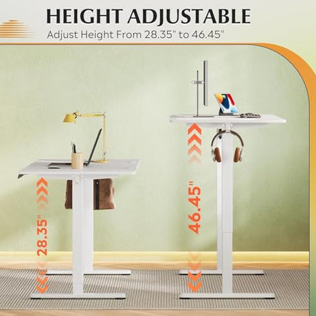DEVAISE 55 x 28 Inch Electric Standing Desk, One-Piece Desktop Seamless Adjustable Height Table, Sit to Stand Desk with Adjustable Height, 3 Preset Memory Sit Stand up Desk for Home, Office (White) DEVAISE
