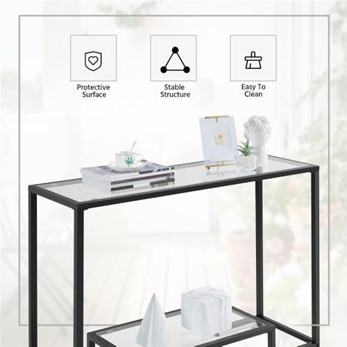 Yaheetech 42 Inch Console Table, Tempered Glass Entryway Table, 2-Tier Sofa Tables with Storage Shelves, Entrance Tables for Hallway Living Room, Black Yaheetech