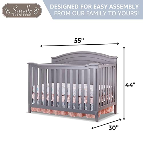 SORELLE FURNITURE Berkley Round Top Crib, Classic 4-in-1 Convertible Crib, Made of Wood, Non-Toxic Finish, Wooden Baby Bed, Toddler Bed, Child’s Daybed and Full-Size Bed, Nursery Furniture-Gray SORELLE FURNITURE
