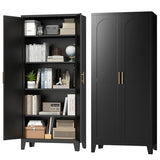 Zevemomo 70.87" H Metal Kitchen Pantry Cabinet, Freestanding Cupboard with 2 Doors and 4 Adjustable Shelves, Tall Metal Storage Cabinet for Kitchen, Bathroom, Dinning Room or Laundry Room （Black） Zevemomo