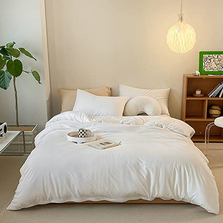 CLOTHKNOW White Full Size Comforter Sets 3Pcs White Bedding Comforter Sets Soft Men Women Comforter with 2 x Pillow Cases CLOTHKNOW
