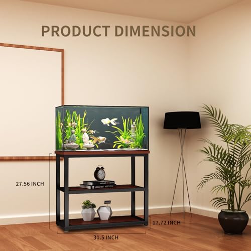 Avolander Fish Tank Stand Metal Aquarium Stand 40-50 Gallon, Double Layer Metal with Storage Weight Capacity 760lbs, 31.5 X 27.56 X 17.72 inch, Black Teakwood Brown