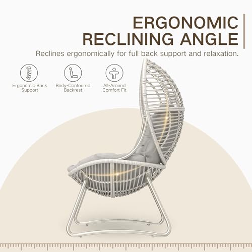 Kingdura Outdoor Wicker Egg Chair with Cushion, Oversized PE Rattan Chair, All-Weather Patio Lounge Chair for Balcony Porch Lawn & Indoor, 440LBS Capacity (Beige) Kingdura