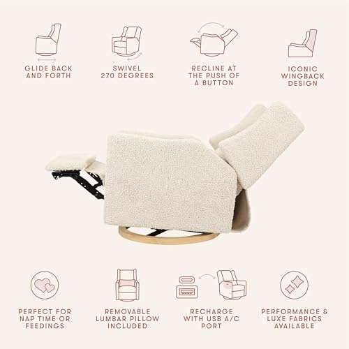 Kiwi Glider Recliner w/Electronic Control and USB | in Almond Teddy Loop w/Light Wood Base, Greenguard Gold Certified