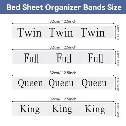 Numyew 24 PCS Bed Sheet Organizer Bands, Bed Sheet Keepers, King, Queen, Full, Twin Size Sheet Organizer, Elastic Linen Labels for Bed Sheet Sets and Closet Organization Numyew