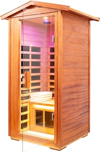 newlylife 1-Person Outdoor Far Infrared Sauna - All-Weather Durability from -10℉ to 149℉, Low EMF, Home Chromotherapy System, Bluetooth Speaker newlylife