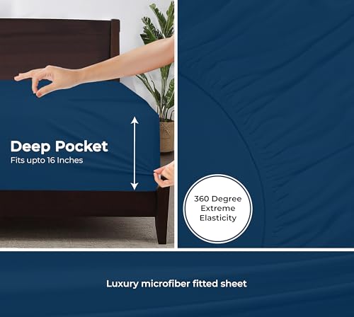 Royale Linens Fitted Sheet Queen - Ultra Soft 1800 Brushed Microfiber - Hotel Luxury Bottom Sheets - Wrinkle Free & Fade Resistant - Deep Pocket Fitted Sheet Only (Queen, Navy) ROYALE LINENS