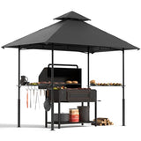 Grill Gazebo 8'x 5' Outdoor Grill Canopy BBQ Gazebo w/Air Vent, Barbecue Gazebo Canopy with 7 Hook Tools for Patio Backyard Barbecue Picnic, Black FUNG YARD