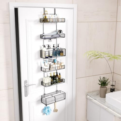 HapiRm Over Door Organizer Storage - Separable Door Organizer Hanging with 6 Metal Large Capacity Baskets for Bathroom Bedroom Kitchen Pantry Closet (Black) HapiRm