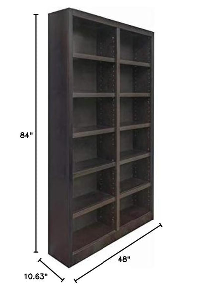 84" Espresso Double Wide Bookcase with 10 Adjustable Shelves & 2 Fixed Shelves by Concepts In Wood - WoodArtSupply