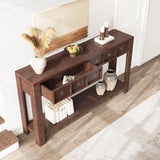 IDEALHOUSE 54inch Rustic Wooden Entryway Table with 2 Drawers & Open Shelf – Farmhouse Console Sofa Table for Hallway, Foyer & Living Room, Brown IDEALHOUSE