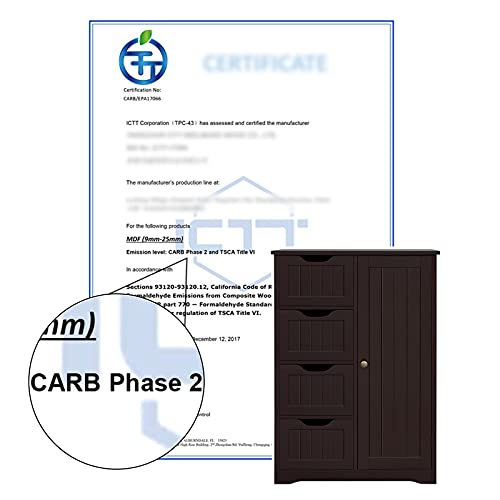 Yaheetech Espresso Wooden Bathroom Storage Cabinet with 4 Drawers and Cupboard Yaheetech