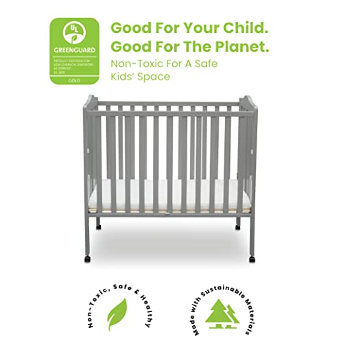 Delta Children Folding Portable Mini Baby Crib with 1.5-inch Mattress - Greenguard Gold Certified, Grey Delta Children