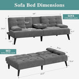 Meilocar 64" Futon Sofa Bed, Convertible Loveseat with 2 Cup Holders, Small Couch with 3 Adjustable Angles & Armrests, Sleeper Sofa for Apartment, Office, Dark Grey Meilocar