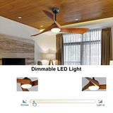 Sofucor 52 Inch Wood Remote Control Dimmable Light Reversible DC Motor Modern Ceiling Fan for Kitchen Bedroom Basement Dining Living Room Dark Wood Sofucor