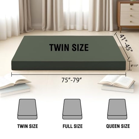 PrinceDeco Full Mattress Cover for Traditional Japanese Futon Mattress, Soft and Snug Futon Cover for Sleeper Sofa Bed/Folding Mattress Couch with Zipper, Machine Washable, Loden Green PrinceDeco