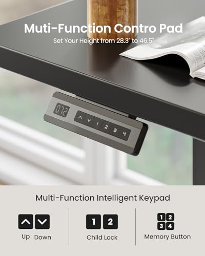 FEZIBO 55×32 inch L Shaped Electric Corner Standing Desk, 4 Memory Height Settings,Home Office & Computer Height Adjustable Table, Ergonomic Sit and Stand Up Workstation with Splice Board,Black Top FEZIBO