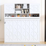 Merax Queen Size Murphy Bed with Top Cabinets and Shelves, Fold into The Wall, Space-Saving Design, Multifunctional Foldable Platform Bed Frame for Bedroom, Guest Room, Home Office, White Merax