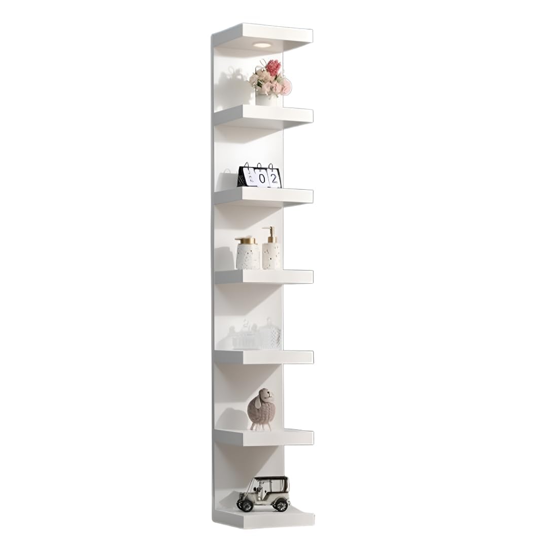 UrbanNook 7-Tier Floating Wall Shelf with LED Lights – White Modern Display Shelving Unit with Remote Control – Wall Mounted Bookshelf for Living Room, Bedroom, or Office Decor UrbanNook