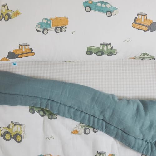 Little Unicorn Toddler Bedding 3-Piece Set | Includes Comforter, Crib Sheet & Pillowcase | Soft & Breathable Muslin Fabric | for Convertible Cribs & Toddler Beds (Work Trucks) Little Unicorn
