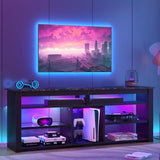 Bestier TV Stand for 65/70 inch TV, Tall Entertainment Center with 2 Led Lights, Gaming TV Console with Storage for PS5, Modern TV Cabinet for Bedroom, Living Room, Black Marble Bestier