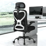 Ergonomic Office Chair, Mesh Desk Chair with Headrest, Lumbar Support, Thick Seat Cushion, Flip-up Arms, High Back Computer Task Chairs for Home Office (English, Black/Silver) CASASIO