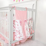 Jundetye Floral Crib Bedding Set for Girls, 4 Pieces Pink Baby Nursery Bedding Set for Standard Size Crib, Including Soft Comforter, Crib Sheet, Ruffled Crib Skirt, Diaper Stacker Jundetye