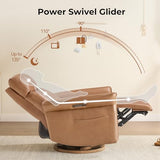 CHITA Genuine Leather Power Recliner Chair, Electric Triple-Motor Swivel Glider Nursery Rocking Chair with Adjustable Power Headrest and Lumbar Support, GREENGARD Gold Certified, Saddle Brown