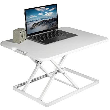 VIVO Ultra-Slim Single Top Height Adjustable Standing Desk Riser, Compact Sit Stand Desktop Converter for Monitor or Laptop, White, DESK-V001JW VIVO
