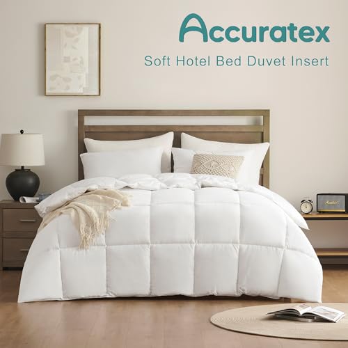 ACCURATEX King Duvet Insert Comforter,100% Cotton 400GSM Thick Fluffy Down Alternative Comforter,Breathable Soft White Hotel Bed Duvet Insert with Corner Tabs (104''x90'') ACCURATEX