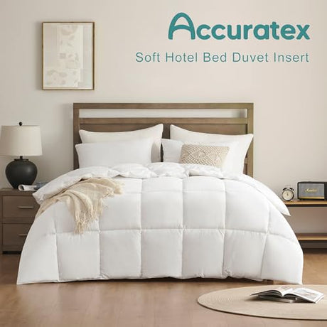 ACCURATEX King Duvet Insert Comforter,100% Cotton 400GSM Thick Fluffy Down Alternative Comforter,Breathable Soft White Hotel Bed Duvet Insert with Corner Tabs (104''x90'') ACCURATEX