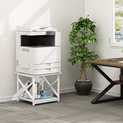 Fannova 23.6 x 23.6 Inches Large Printer Stand, 2 Tier Square Printer Table with Storage Shelf for Home Office, Multi-use Rolling Cart with Wheels for Laser Printer, 3D Printer and Mini Fridge - White Fannova