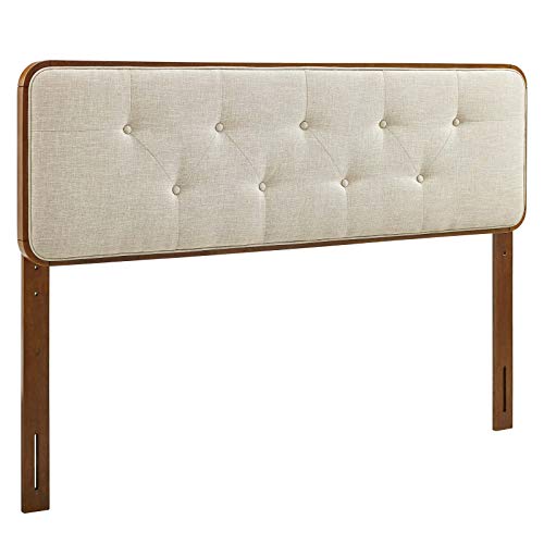 Modway MOD-6233-WAL-BEI Collins Tufted Full Fabric and Wood Headboard, Walnut Beige Modway