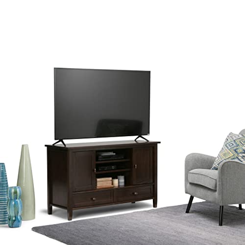 SIMPLIHOME Warm Shaker SOLID WOOD 47 Inch Wide Transitional TV Media Stand in Tobacco Brown for TVs up to 50 Inches, For the Living Room and