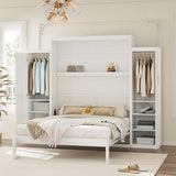 Ball & Cast Queen Size Murphy Bed W/ 2 Wardrobe & Storage Shelf,Horizontal Wall Bed W/Top Display Shelf,Space-Saving Murphy Bed Cabinet for Home Office,Apartment,Guest Room,White Ball & Cast