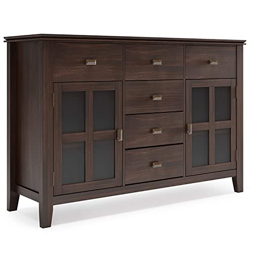 SIMPLIHOME Artisan Solid Pine Wood 54 inch Contemporary Sideboard Buffet Credenza in Dark Chestnut Brown features 2 Doors, 6 Drawers and 2 Cabinets SIMPLIHOME