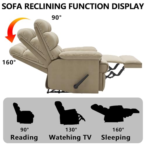 Relaxing Lazy Boy Recliner Chair for Adults,Small Recliners for Small Spaces,Manual Recliner Chair for Bedroom,Relaxing Reclining Chair with Backrest & Footrest for Living Room,Overstuffed (Khaki)